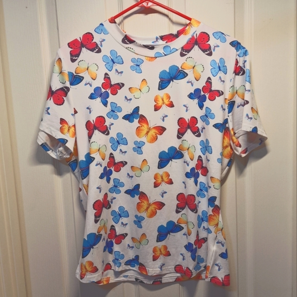 Butterfly Print T Shirt Colorful Extra Large XL